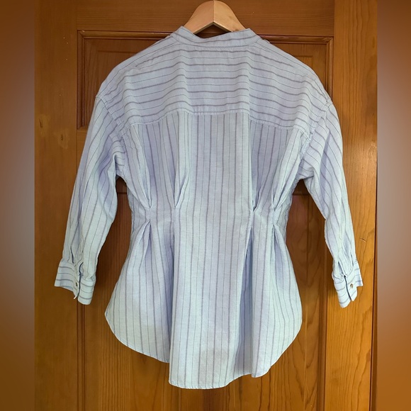 Anthropologie Maeve Benna Top - Blue Pin Stripe Peplum Button Down Shirt - Picture 4 of 10